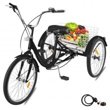 Adult Tricycle 24" 7-Speeds Trike 3-Wheel Bicycle w/ Basket & Lock for Shopping