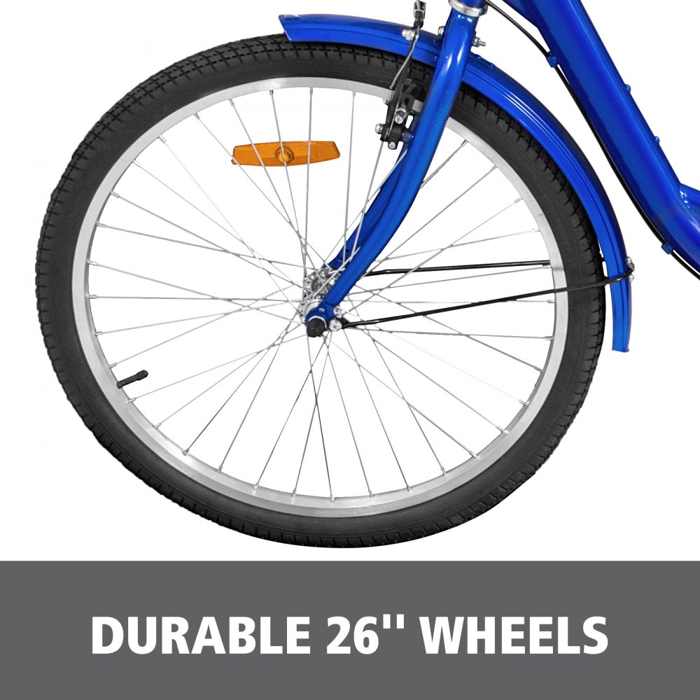 1-Speed 3 Wheel Adult Tricycle 26'' BlueTrike Bicycle Bike with Large Basket for Riding