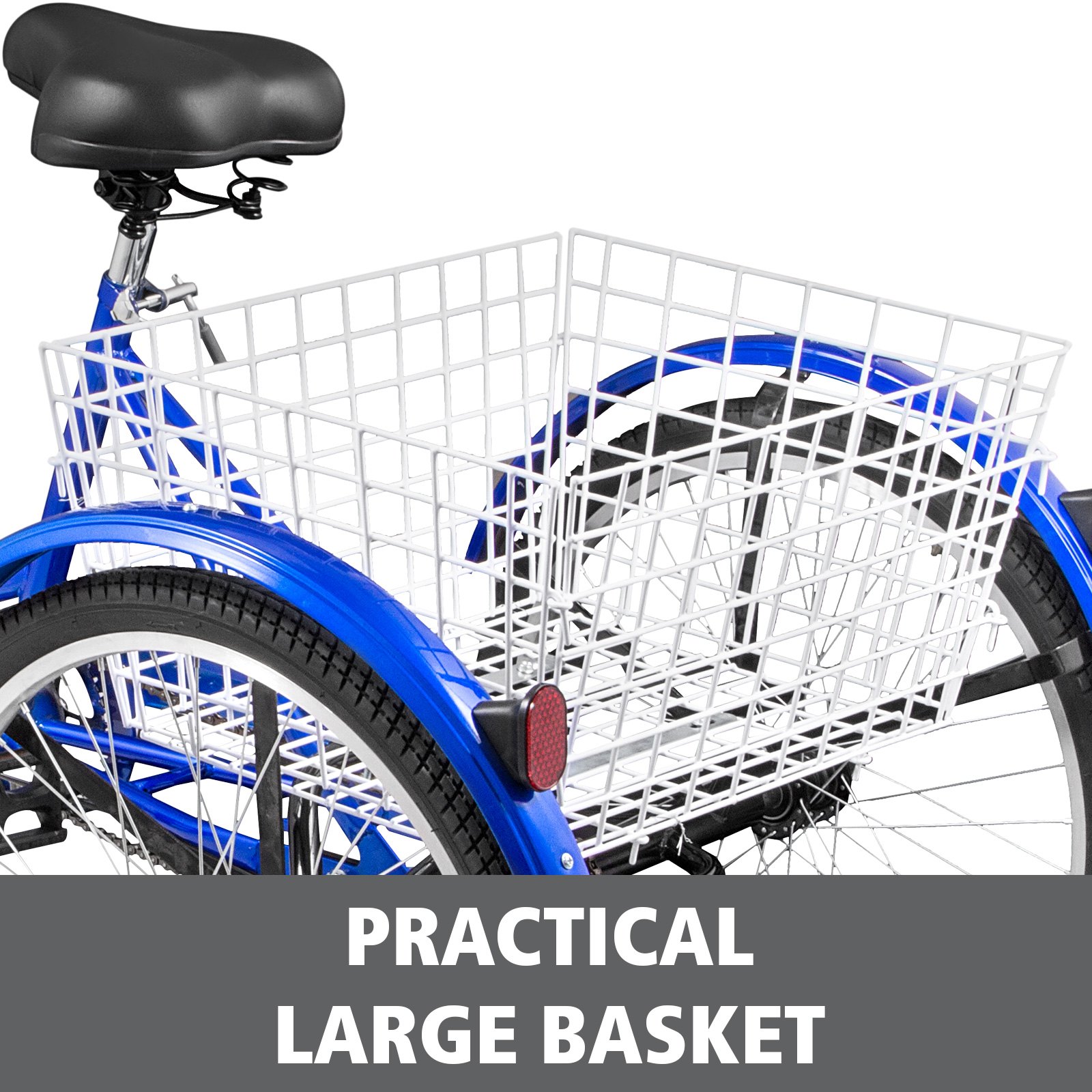 1-Speed 3 Wheel Adult Tricycle 26'' BlueTrike Bicycle Bike with Large Basket for Riding