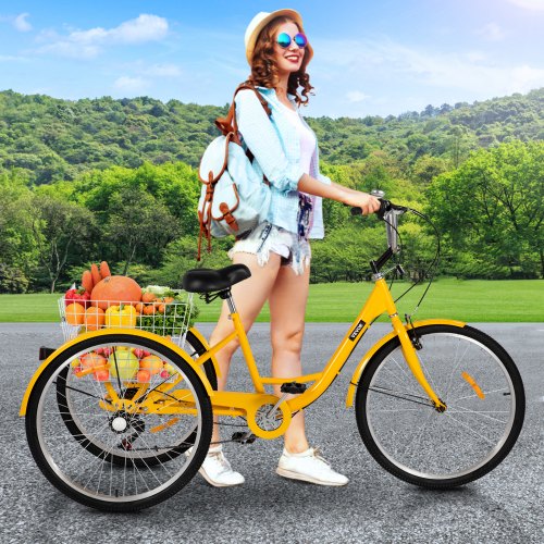 Adult Tricycle 26" 7-Speed 3-Wheel Trike Bicycle Bike Cruise w/ Basket Shooping