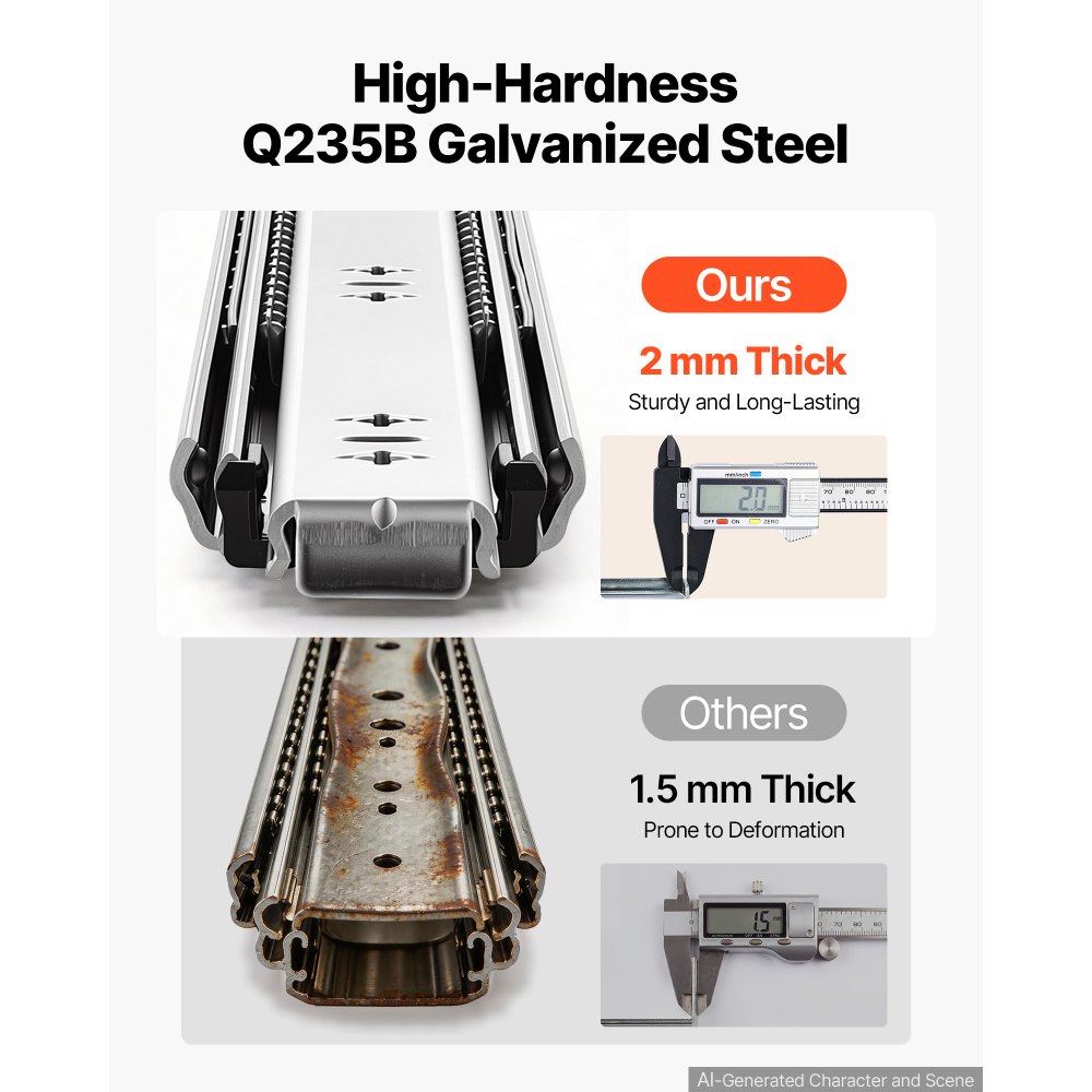VEVOR Heavy Duty Drawer Slides, 55 cm 113.4 kg with Lock Side Mount Rails, for Cabinets, Kitchen, Workbench, RV, 3-Fold Full Extension Ball Bearing Rails, Carbon Steel, with Screws & Nuts, 1 Pair