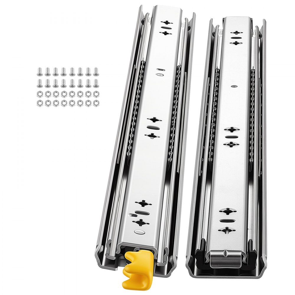 VEVOR Heavy Duty Drawer Slides, 55 cm 113.4 kg with Lock Side Mount Rails, for Cabinets, Kitchen, Workbench, RV, 3-Fold Full Extension Ball Bearing Rails, Carbon Steel, with Screws & Nuts, 1 Pair