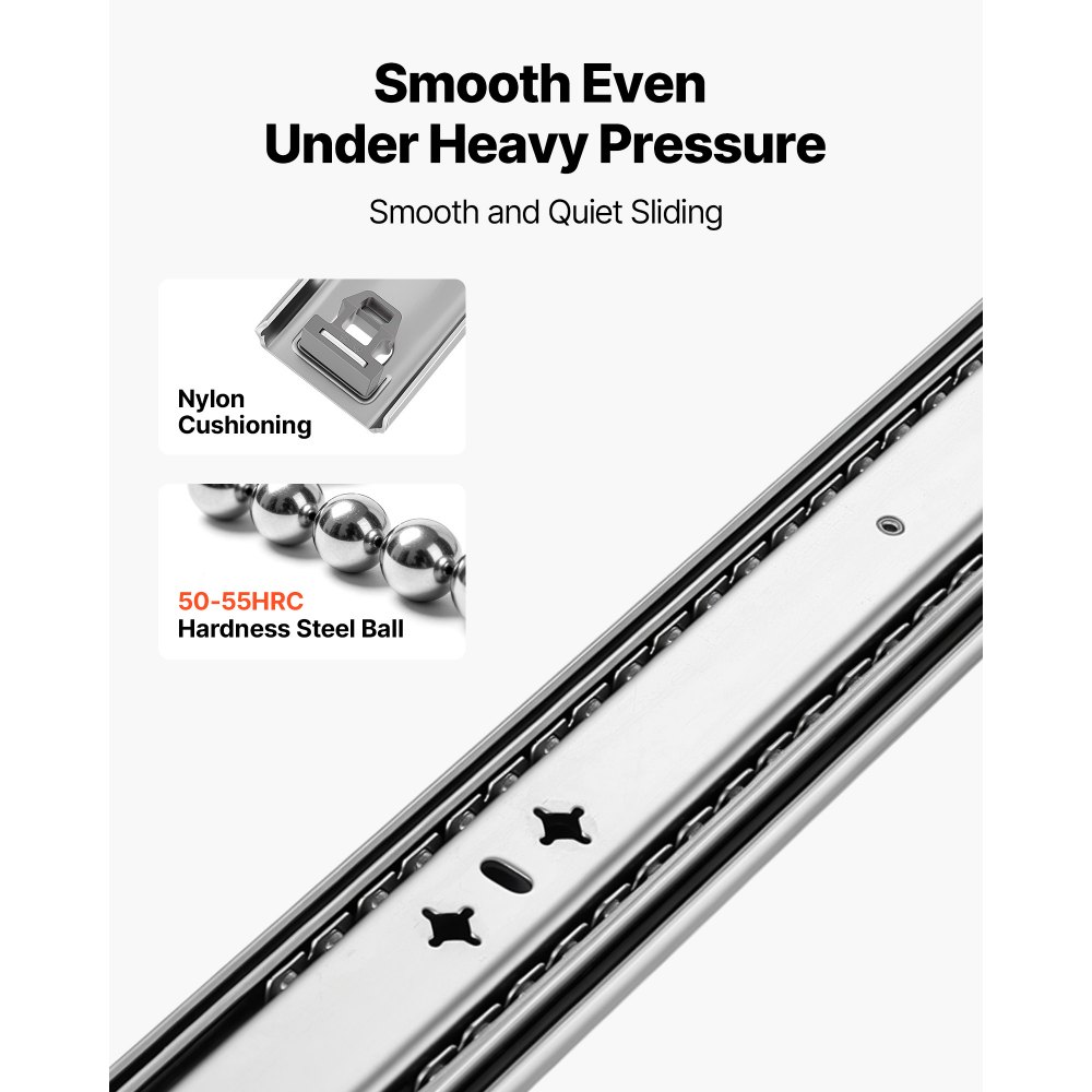VEVOR Heavy Duty Drawer Slides, 100 cm 113 kg with Lock Side Mount Rails, for Cabinets, Kitchen, Workbench, RV, 3-Fold Full Extension Ball Bearing Rails, Carbon Steel, with Screws & Nuts, 1 Pair