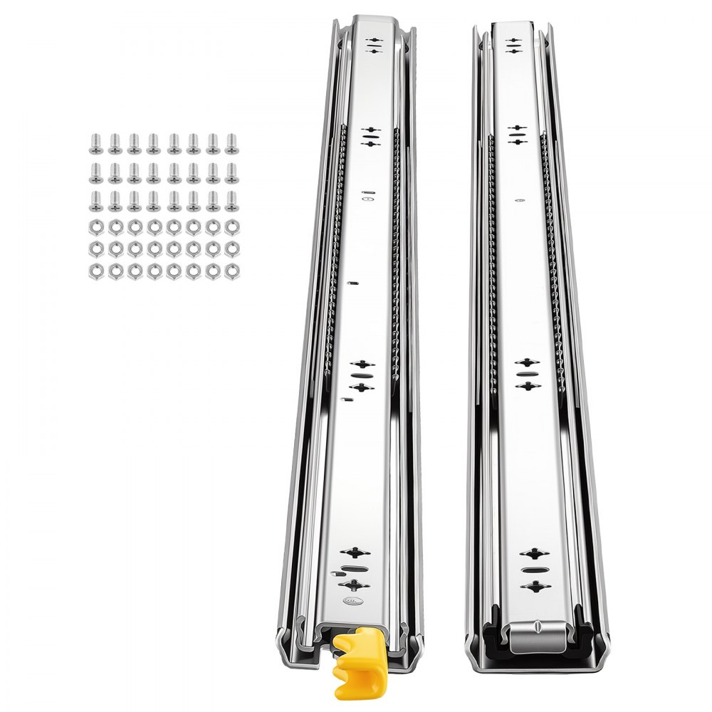 VEVOR Heavy Duty Drawer Slides, 100 cm 113 kg with Lock Side Mount Rails, for Cabinets, Kitchen, Workbench, RV, 3-Fold Full Extension Ball Bearing Rails, Carbon Steel, with Screws & Nuts, 1 Pair
