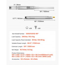 1 Pair 16-60 in Soft-Close Drawer Slides Ball Bearing Full Extension