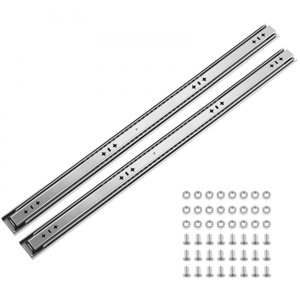 VEVOR Heavy Duty Drawer Slides, 90 cm 120.2 kg Load Side Mount Rails, for Cabinets, Kitchen, Workbench, RV, 3-Fold Full Extension Ball Bearing Rails, Carbon Steel, with Screws & Nuts, 1 Pair