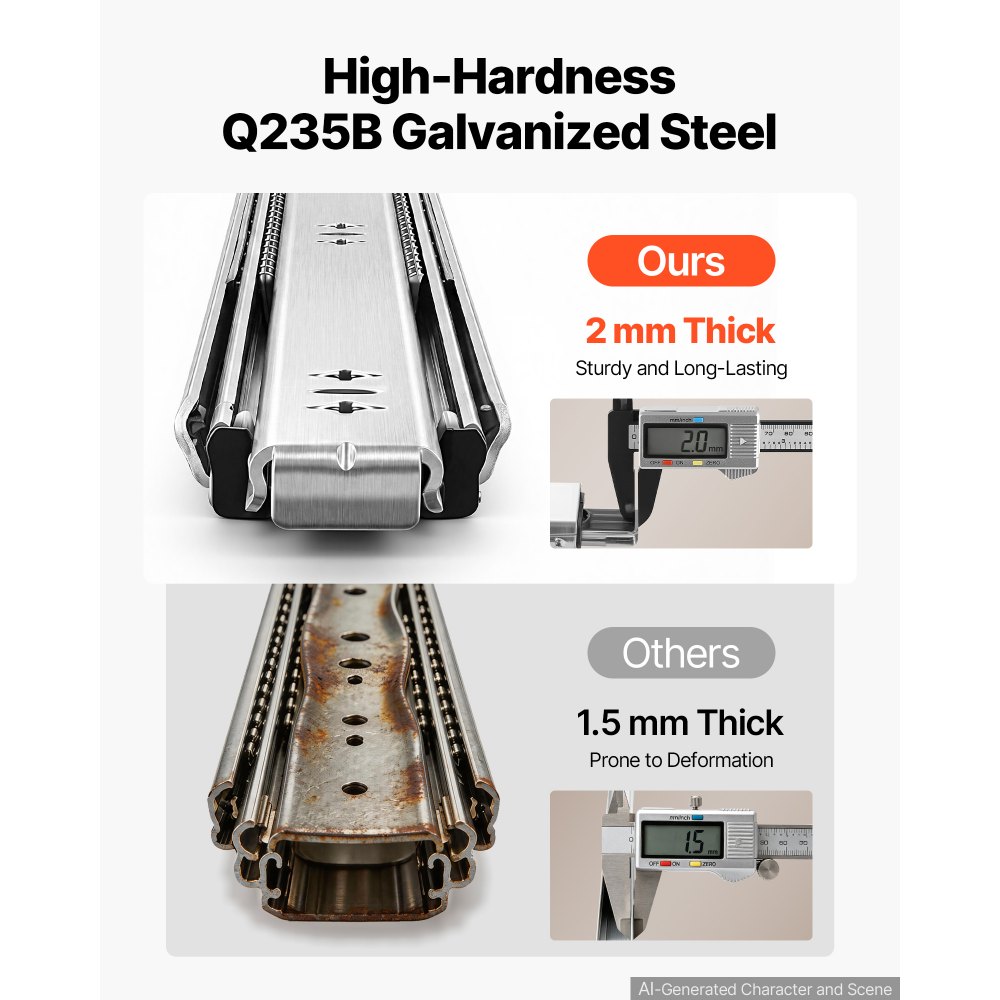 VEVOR Heavy Duty Drawer Slides, 70 cm 120.2 kg Load Side Mount Rails, for Cabinets, Kitchen, Workbench, RV, 3-Fold Full Extension Ball Bearing Rails, Carbon Steel, with Screws & Nuts, 1 Pair