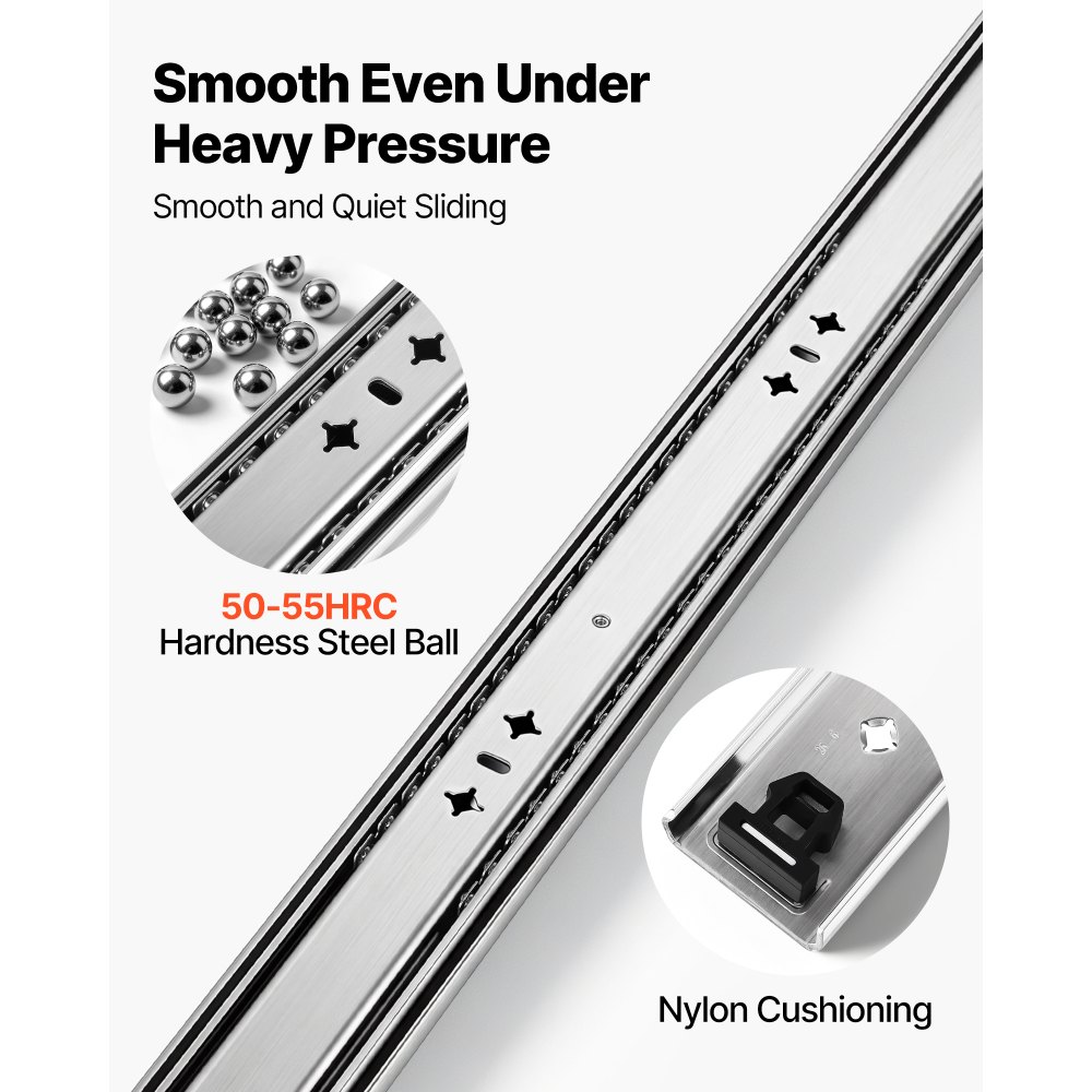 VEVOR Heavy Duty Drawer Slides, 70 cm 120.2 kg Load Side Mount Rails, for Cabinets, Kitchen, Workbench, RV, 3-Fold Full Extension Ball Bearing Rails, Carbon Steel, with Screws & Nuts, 1 Pair