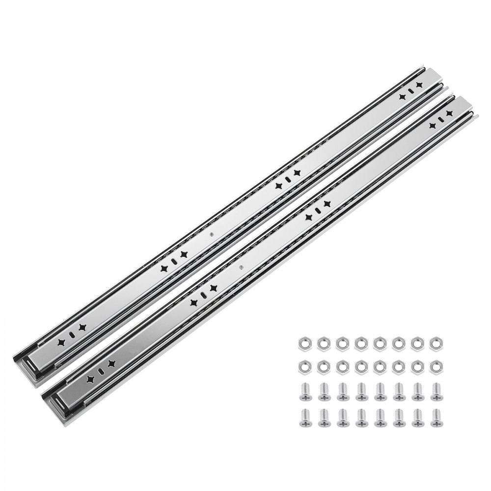 VEVOR Heavy Duty Drawer Slides, 70 cm 120.2 kg Load Side Mount Rails, for Cabinets, Kitchen, Workbench, RV, 3-Fold Full Extension Ball Bearing Rails, Carbon Steel, with Screws & Nuts, 1 Pair