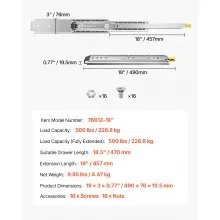 VEVOR 1 Pair Full Extension Drawer Slides 18 20 22 28 30 32 36 38 40 44 48 52 56 60 in, 500 lbs Load Capacity Locking Drawer Slides, Ball Bearing with Lock Side Mount Drawer Slide Rail