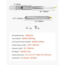 VEVOR 1 Pair Full Extension Drawer Slides 18 20 22 28 30 32 36 38 40 44 48 52 56 60 in, 500 lbs Load Capacity Locking Drawer Slides, Ball Bearing with Lock Side Mount Drawer Slide Rail