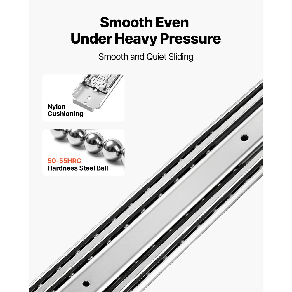 VEVOR Heavy Duty Drawer Slides, 66 cm 226.8 kg with Lock Side Mount Rails, for Cabinets, Kitchen, Workbench, RV, 3-Fold Full Extension Ball Bearing Rails, Carbon Steel, with Screws & Nuts, 1 Pair