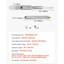 1 Pair 16-60 in Soft-Close Drawer Slides Ball Bearing Full Extension