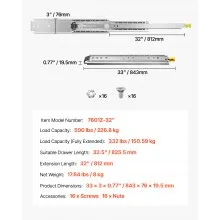 VEVOR 1 Pair Full Extension Drawer Slides 18 20 22 28 30 32 36 38 40 44 48 52 56 60 in, 500 lbs Load Capacity Locking Drawer Slides, Ball Bearing with Lock Side Mount Drawer Slide Rail