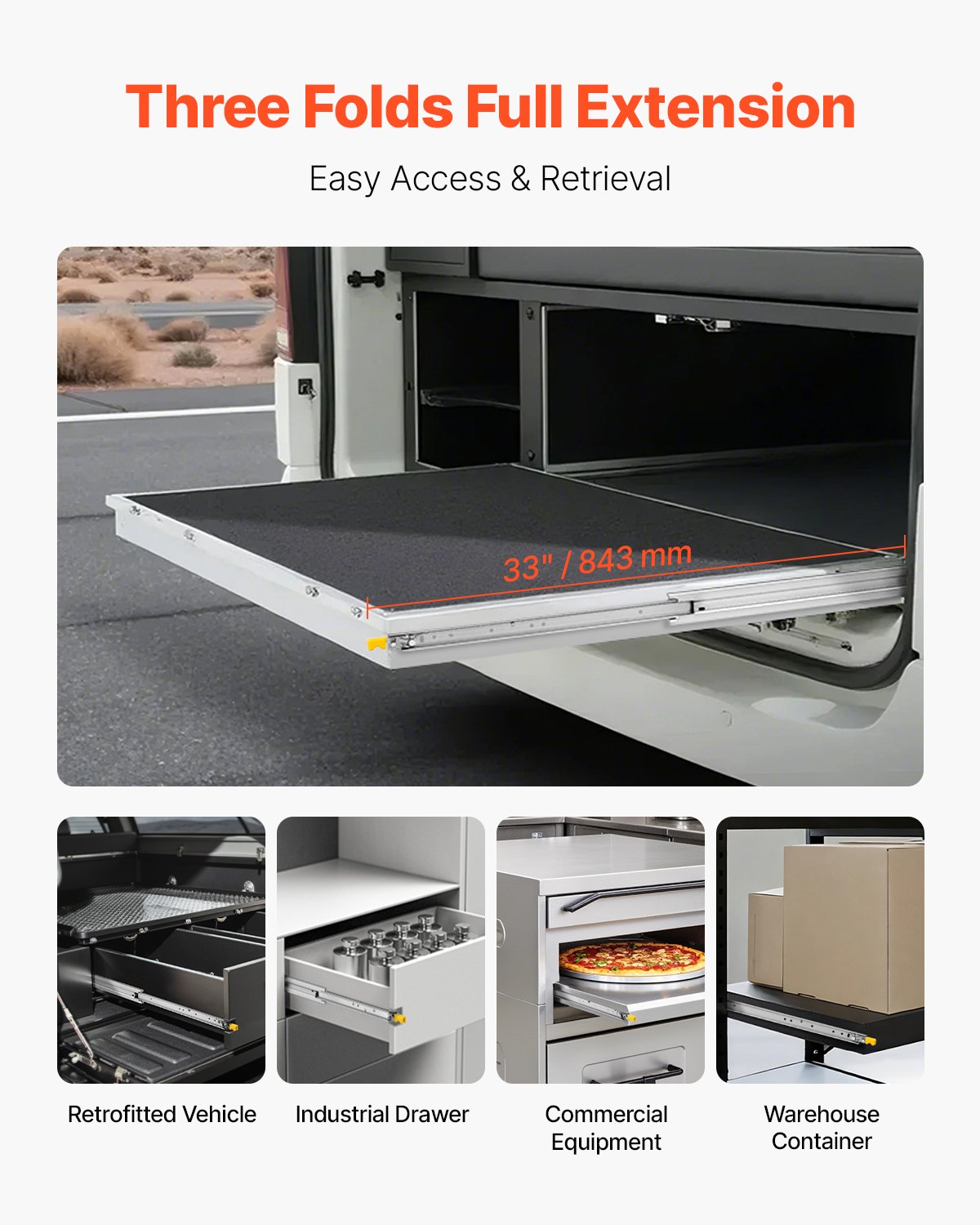 VEVOR 1 Pair Full Extension Drawer Slides 16 18 20 24 30 35 37.4 59 24 32 36 40 48 60 in, 500 lbs Load Capacity Locking Drawer Slides, Ball Bearing with Lock Side Mount Drawer Slide Rail