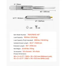 VEVOR 1 Pair Full Extension Drawer Slides 40 n, 500 lbs Load Capacity Locking Drawer Slides, Ball Bearing with Lock Side Mount Drawer Slide Rail