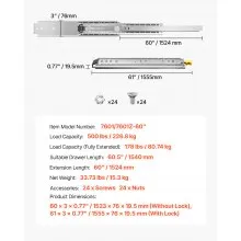 VEVOR 1 Pair 16-60 in Soft-Close Drawer Slides Ball Bearing Full Extension