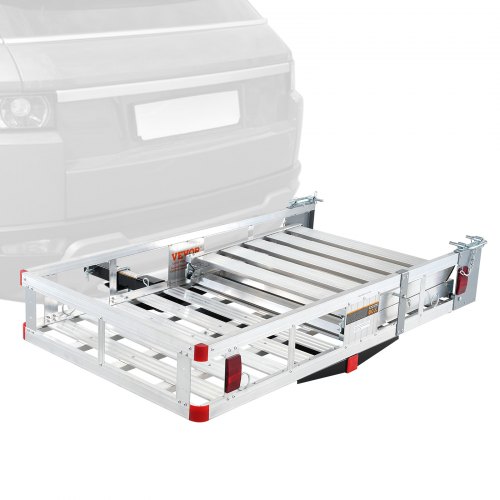 VEVOR Hitch Mount Cargo Carrier, 45.3" x 25.6" Aluminum Hitch Cargo Rack with Folding Ramp, Hitch Rack Basket with Stabilizer and Straps, 500LBS Mobility Scooter Carrier Fit 2" Hitch Receiver
