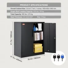 VEVOR Metal Storage Cabinet with 2 Magnetic Doors and 4 Adjustable Shelves, 200 lbs Capacity per Shelf, Locking Steel Storage Cabinet, 42'' Metal Cabinet with 3 Keys, for Office, Garage, Home, Black