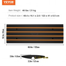 VEVOR Curb Ramp, 3 Pack Rubber Driveway Ramps, Heavy Duty 33069lbs Weight Capacity Threshold Ramp, 2.6 inch High Curbside Bridge Ramps for Loading Dock Garage Sidewalk, Expandable Full Ramp Set