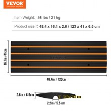 VEVOR Curb Ramp, 3 Pack Rubber Driveway Ramps, Heavy Duty 33069 lbs Weight Capacity Threshold Ramp, 2.6-inch High Curbside Bridge Ramps for Loading Dock Garage Sidewalk, Expandable Full Ramp Set