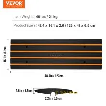 VEVOR Curb Ramp, 3 Pack Rubber Driveway Ramps, Heavy Duty 33069 lbs Weight Capacity Threshold Ramp, 2.6-inch High Curbside Bridge Ramps for Loading Dock Garage Sidewalk, Expandable Full Ramp Set