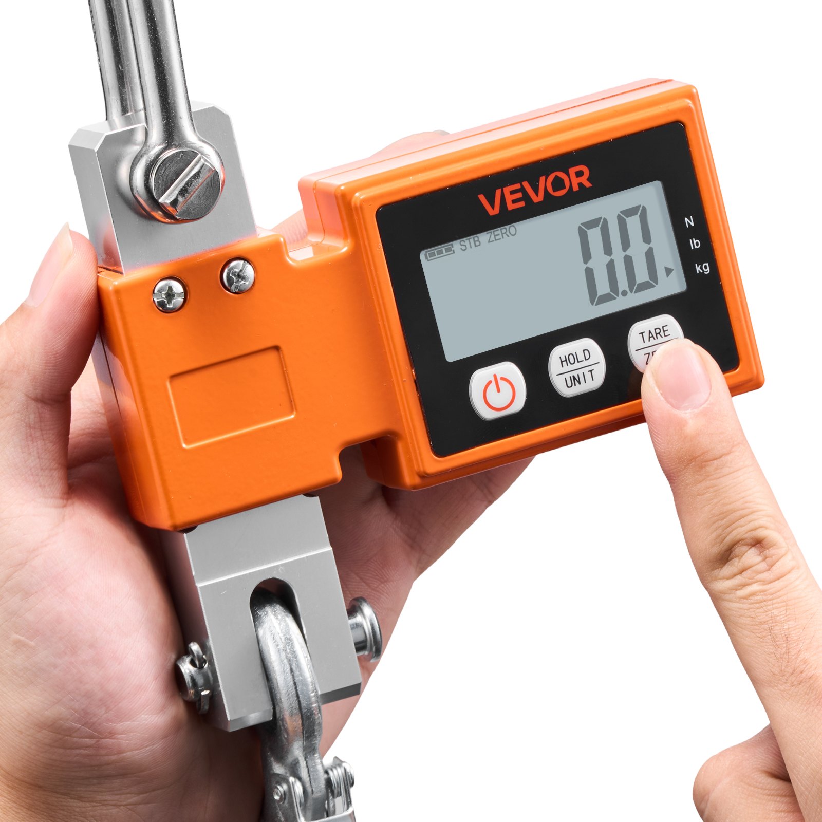 VEVOR Digital Crane Scale, 1100 lbs/500 kg Max Capacity, Heavy Duty Industrial Hanging Scale with Cast Aluminum Case & LCD Display, 100 g Division & 3 Unit Switch, Auto-Off Setting for Garage