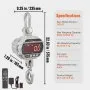 VEVOR Digital Crane Scale, 6600 lbs/3000 kg, Industrial Heavy Duty Hanging Scale with Remote Control, Cast Aluminum Case & LED Screen, High Precision for Construction, Factory, Farm, Hunting (Silver)