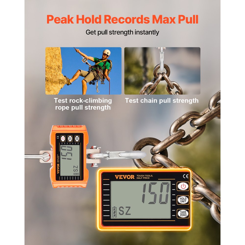 VEVOR Digital Crane Scale,1000 kg, Industrial Heavy Duty Hanging Scale with Remote Control, Cast Aluminum Case & LCD Screen, High Precision for Construction, Factory, Farm, Hunting (Orange)