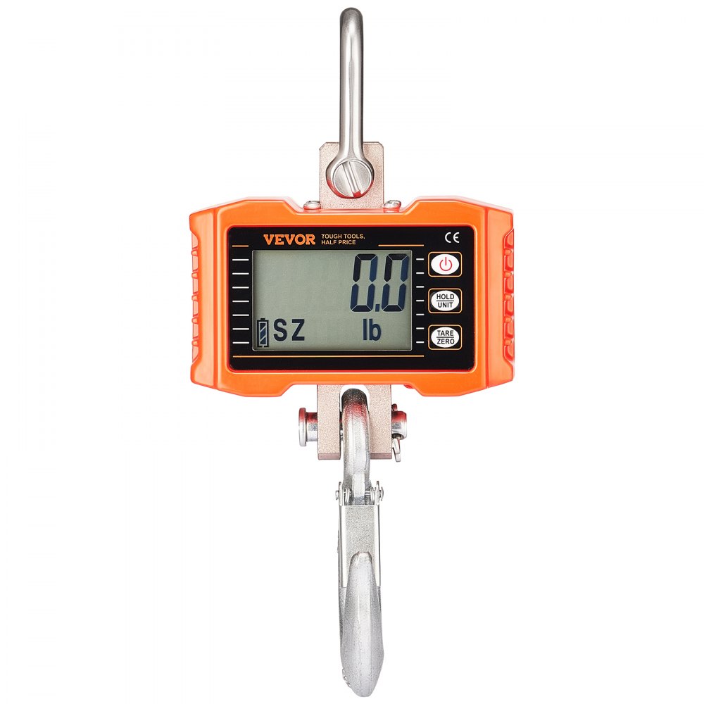 VEVOR Digital Crane Scale,1000 kg, Industrial Heavy Duty Hanging Scale with Remote Control, Cast Aluminum Case & LCD Screen, High Precision for Construction, Factory, Farm, Hunting (Orange)