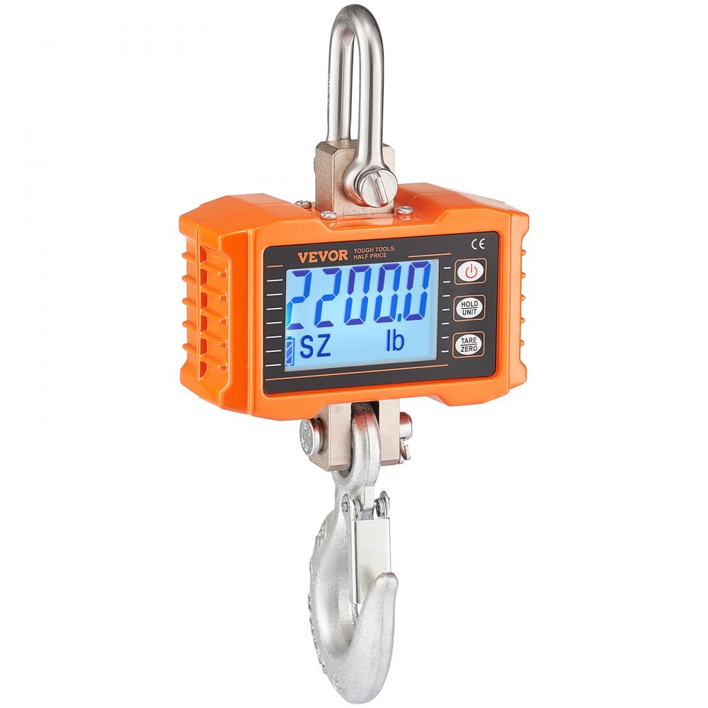 VEVOR Digital Crane Scale,1000 kg, Industrial Heavy Duty Hanging Scale with Remote Control, Cast Aluminum Case & LCD Screen, High Precision for Construction, Factory, Farm, Hunting (Orange)