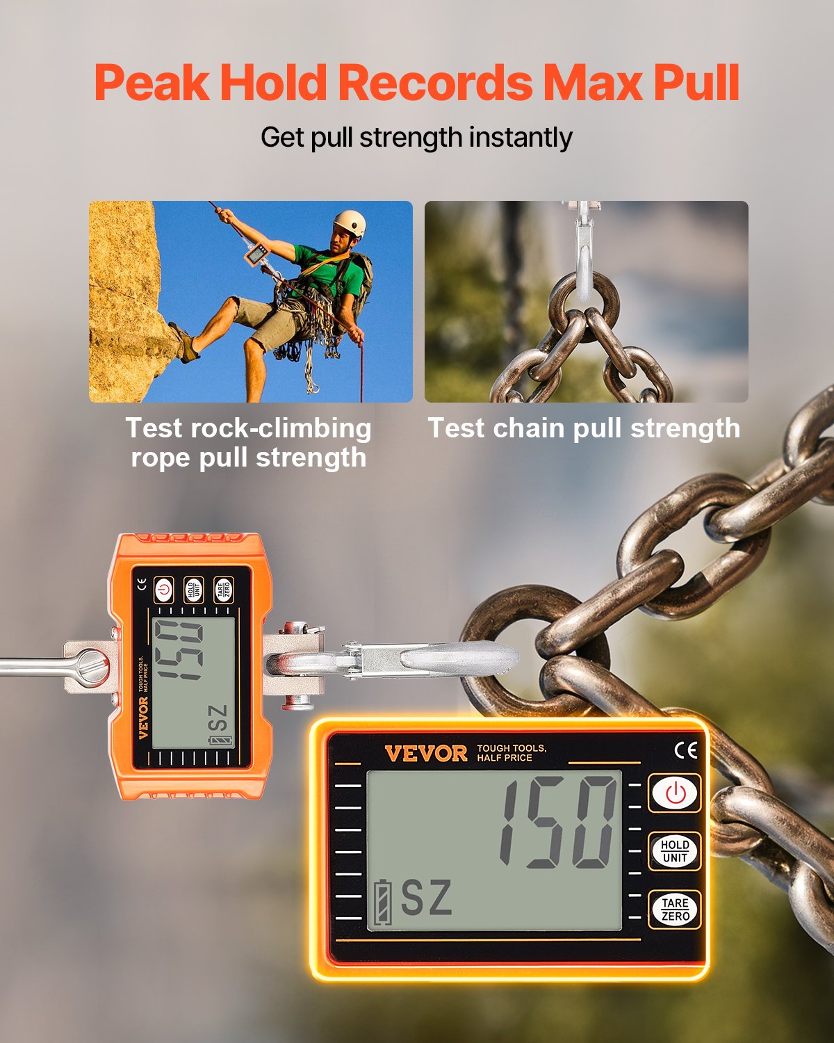 VEVOR Digital Crane Scale,1000 kg, Industrial Heavy Duty Hanging Scale with Remote Control, Cast Aluminum Case & LCD Screen, High Precision for Construction, Factory, Farm, Hunting (Orange)