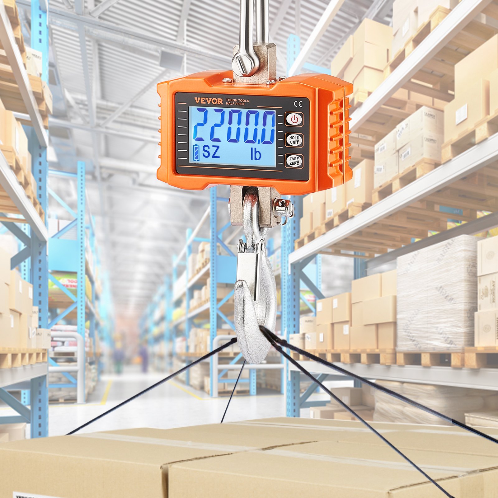 VEVOR Digital Crane Scale,1000 kg, Industrial Heavy Duty Hanging Scale with Remote Control, Cast Aluminum Case & LCD Screen, High Precision for Construction, Factory, Farm, Hunting (Orange)