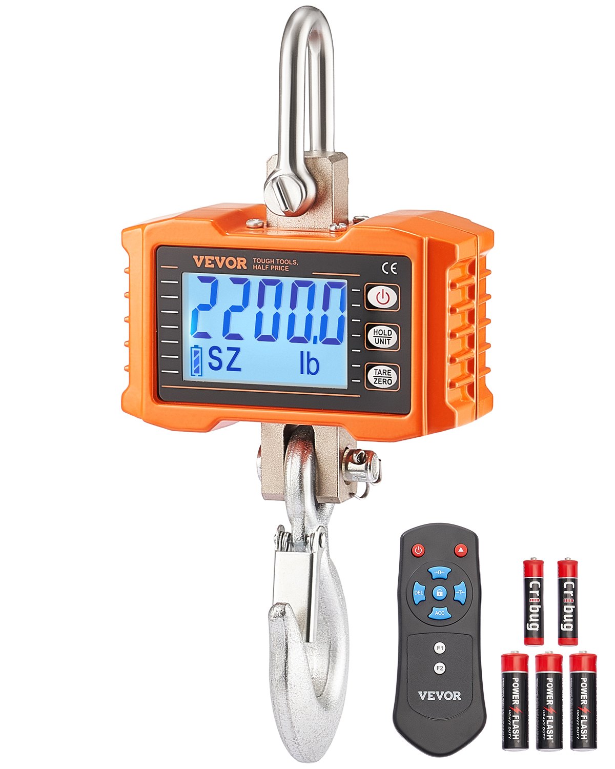 VEVOR Digital Crane Scale,1000 kg, Industrial Heavy Duty Hanging Scale with Remote Control, Cast Aluminum Case & LCD Screen, High Precision for Construction, Factory, Farm, Hunting (Orange)