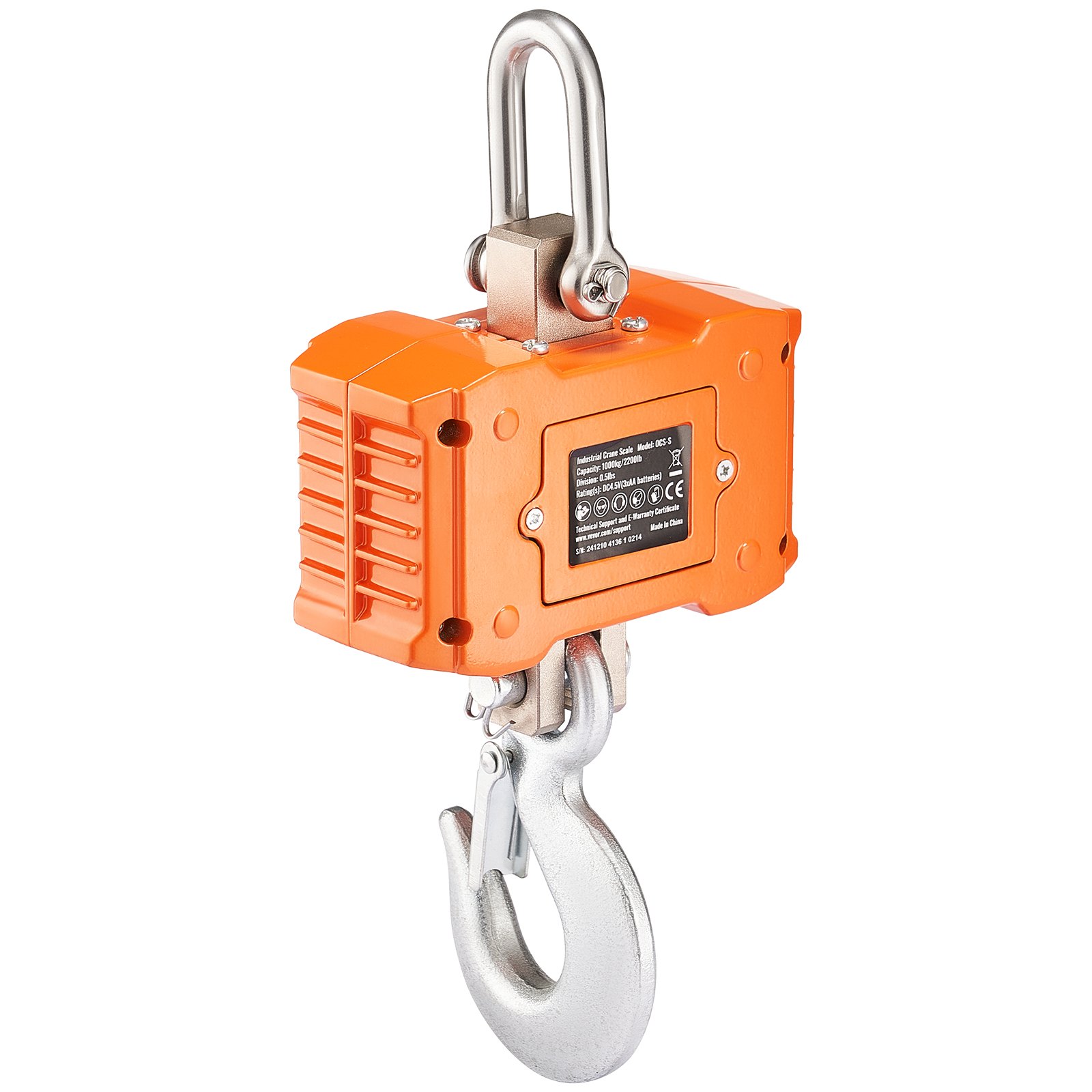 VEVOR Digital Crane Scale,1000 kg, Industrial Heavy Duty Hanging Scale with Remote Control, Cast Aluminum Case & LCD Screen, High Precision for Construction, Factory, Farm, Hunting (Orange)