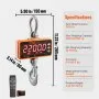VEVOR Digital Crane Scale, 2200 lbs/1000 kg, Industrial Heavy Duty Hanging Scale with Remote Control, Cast Aluminum Case & LED Screen, High Precision for Construction, Factory, Farm, Hunting (Orange)
