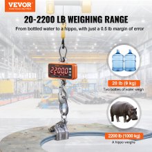 VEVOR Digital Crane Scale, 2200 lbs/1000 kg, Industrial Heavy Duty Hanging Scale with Remote Control, Cast Aluminum Case & LED Screen, High Precision for Construction, Factory, Farm, Hunting (Orange)