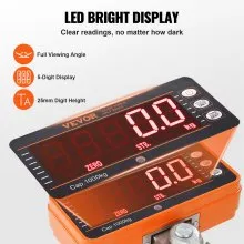 VEVOR Digital Crane Scale, 2200 lbs/1000 kg, Industrial Heavy Duty Hanging Scale with Remote Control, Cast Aluminum Case & LED Screen, High Precision for Construction, Factory, Farm, Hunting (Orange)