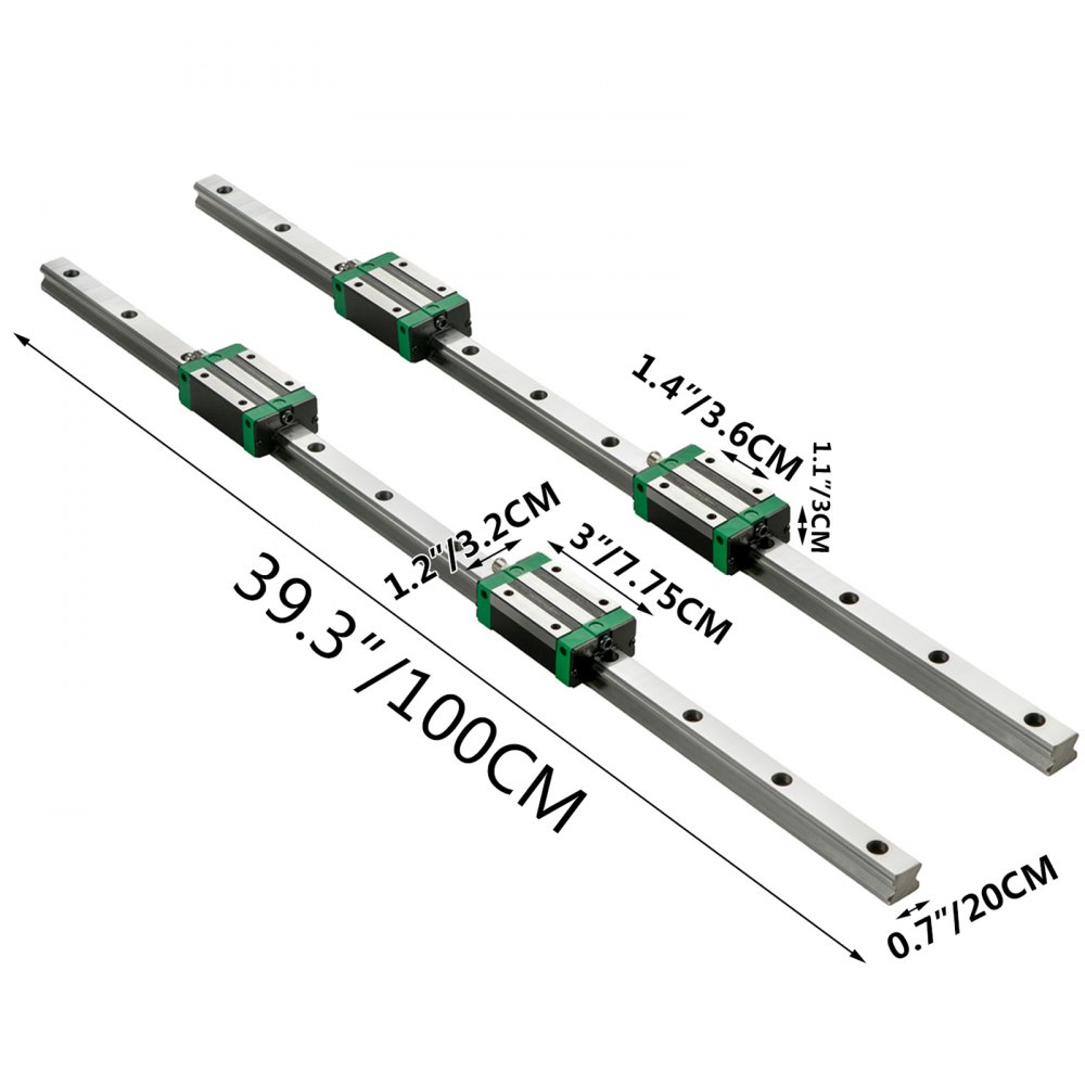 Vevor 2pcs Linear Rails Linear Bearings And Rails Hsr20-1000mm Linear Slide Kit