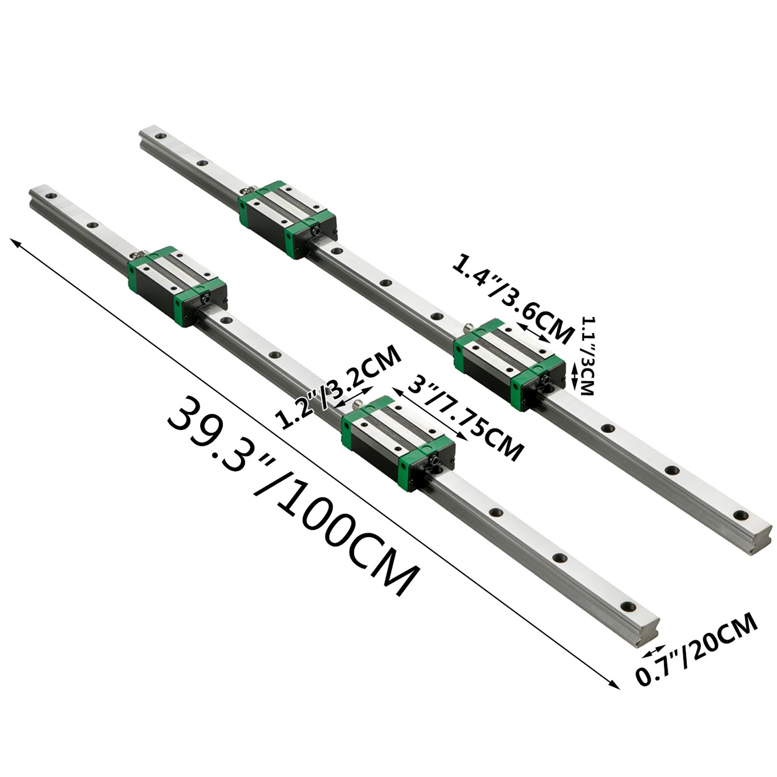 Vevor 2pcs Linear Rails Linear Bearings And Rails Hsr20-1000mm Linear Slide Kit
