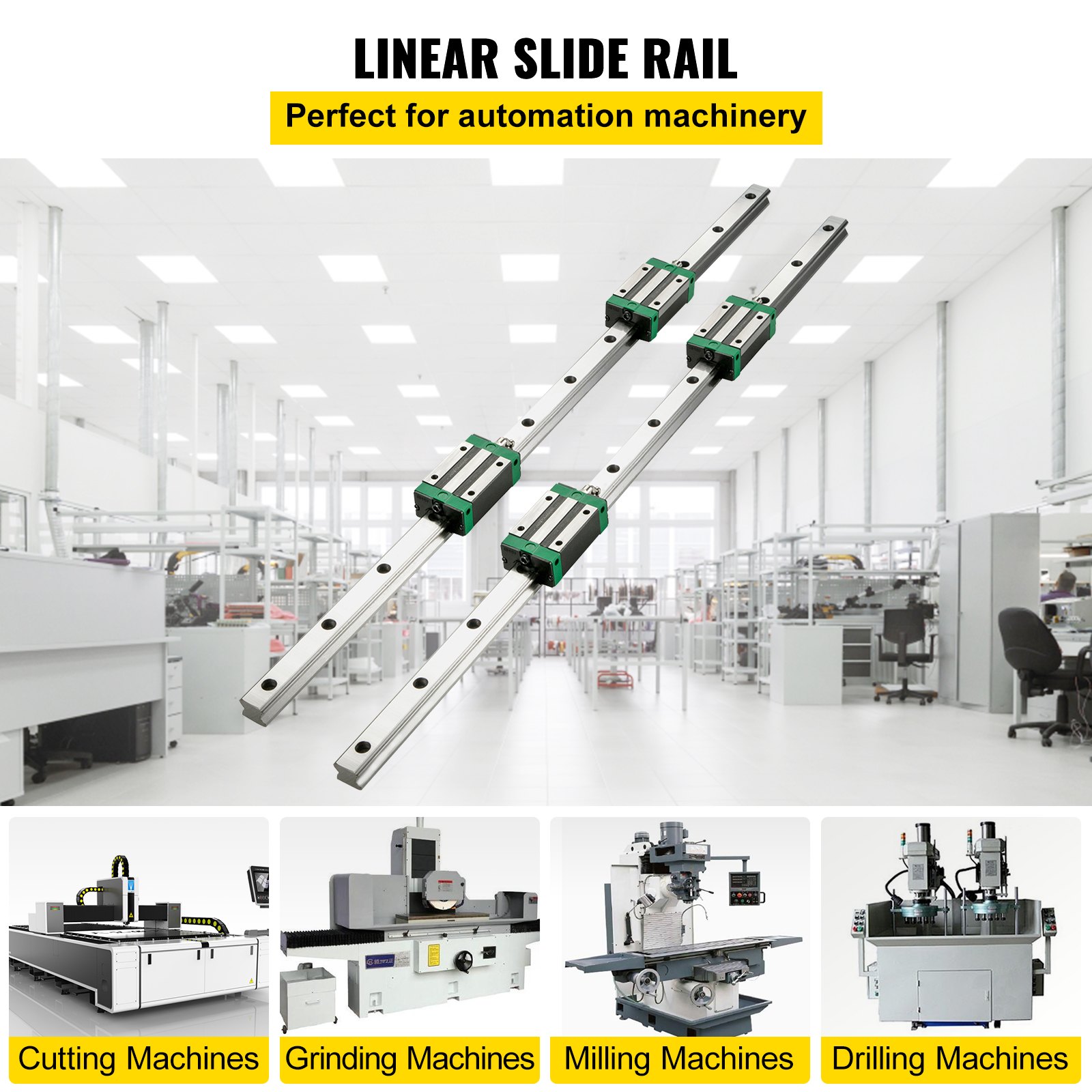 VEVOR 2PCS Linear Rail 0.79-67 Inch, Linear Bearings and Rails with 4PCS HSR20 Bearing Block, Linear Motion Slide Rails Plus for DIY CNC Routers Lathes Mills, Linear Slide Kit fit X Y Z Axis