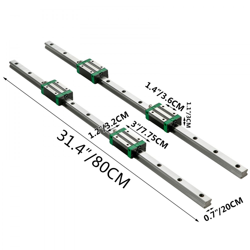 Vevor 2pcs Linear Rails Linear Bearings And Rails Hsr20-800mm Linear Slide Kit