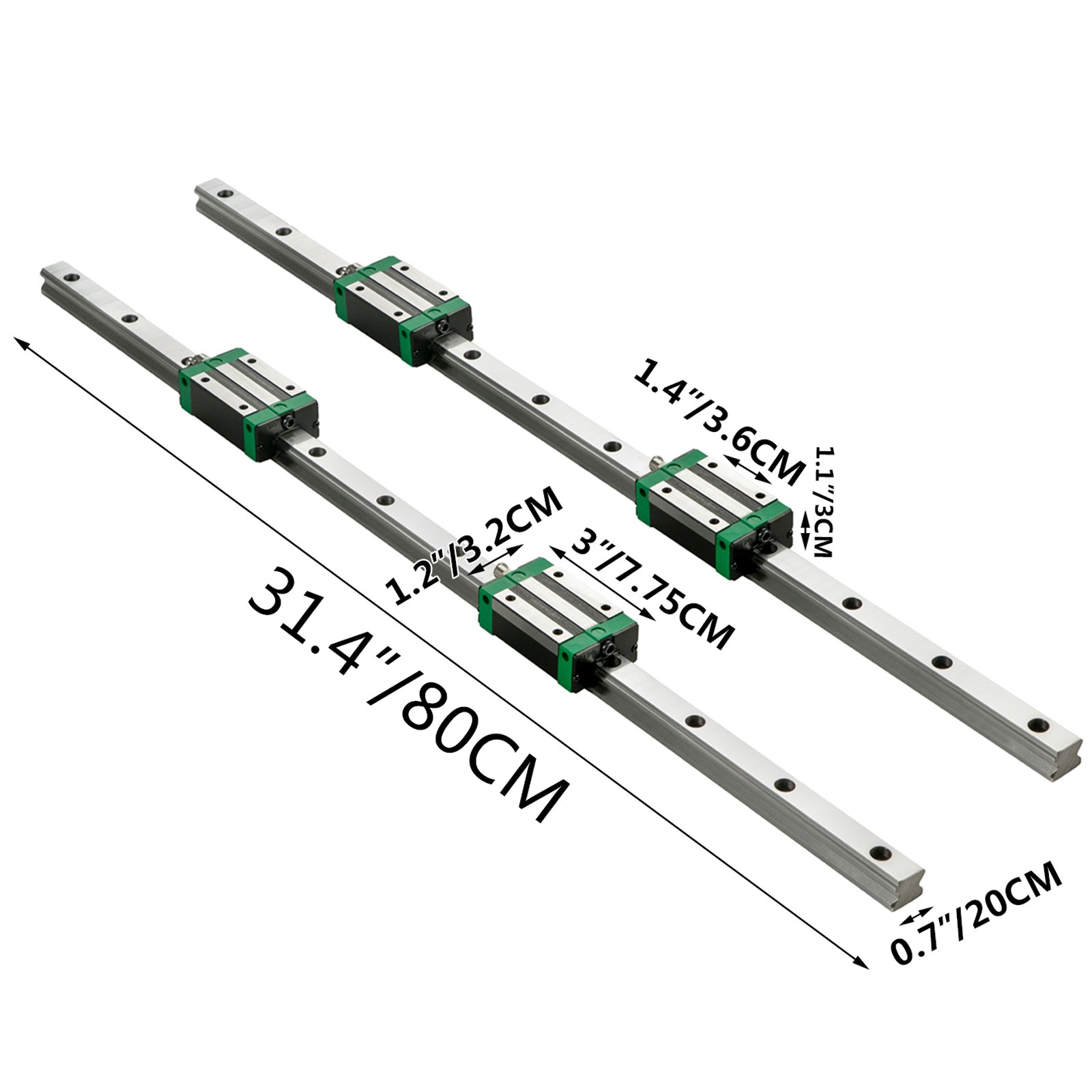 Vevor 2pcs Linear Rails Linear Bearings And Rails Hsr20-800mm Linear Slide Kit