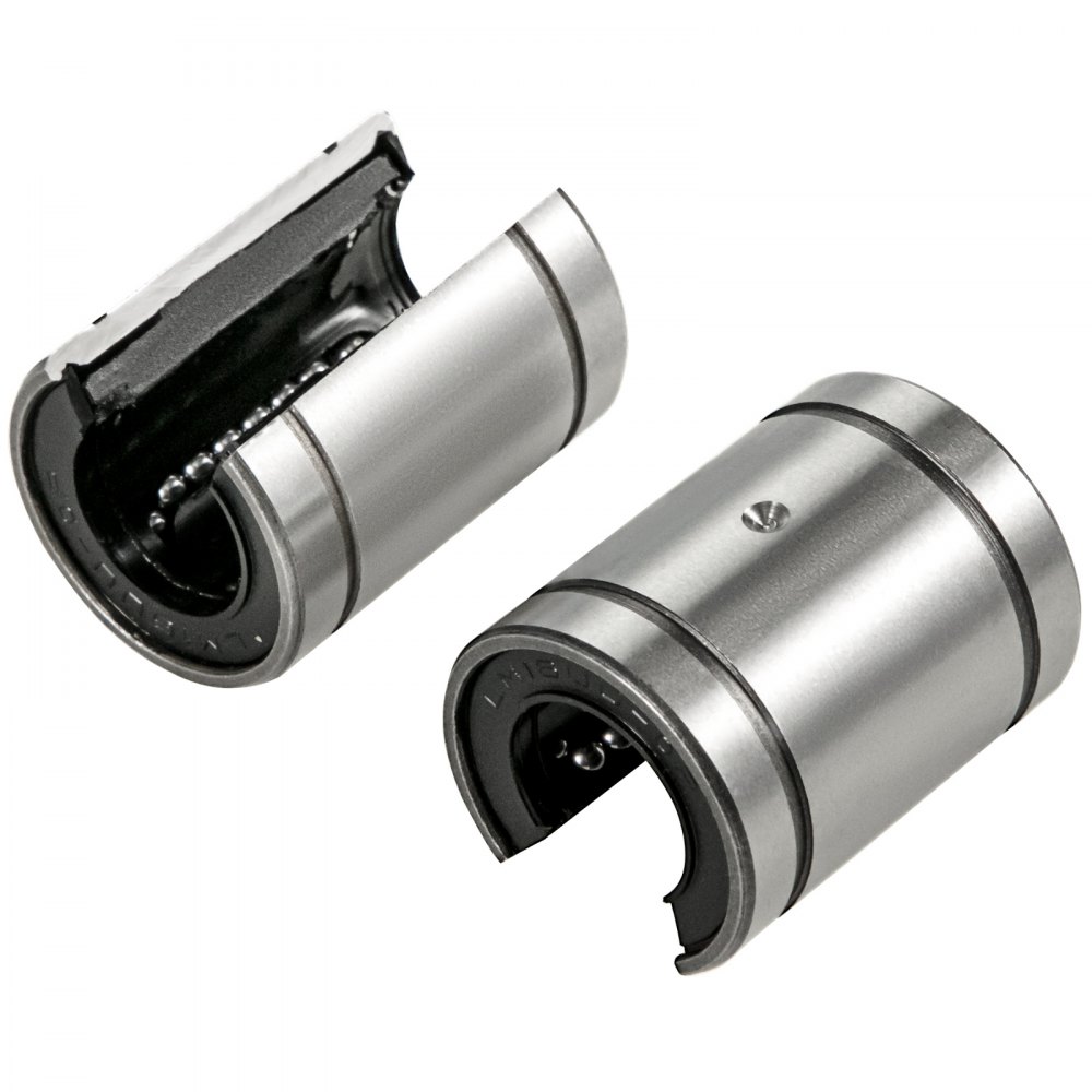 two metallic VEVOR linear rail bearings with open slots and visible ball bearings.