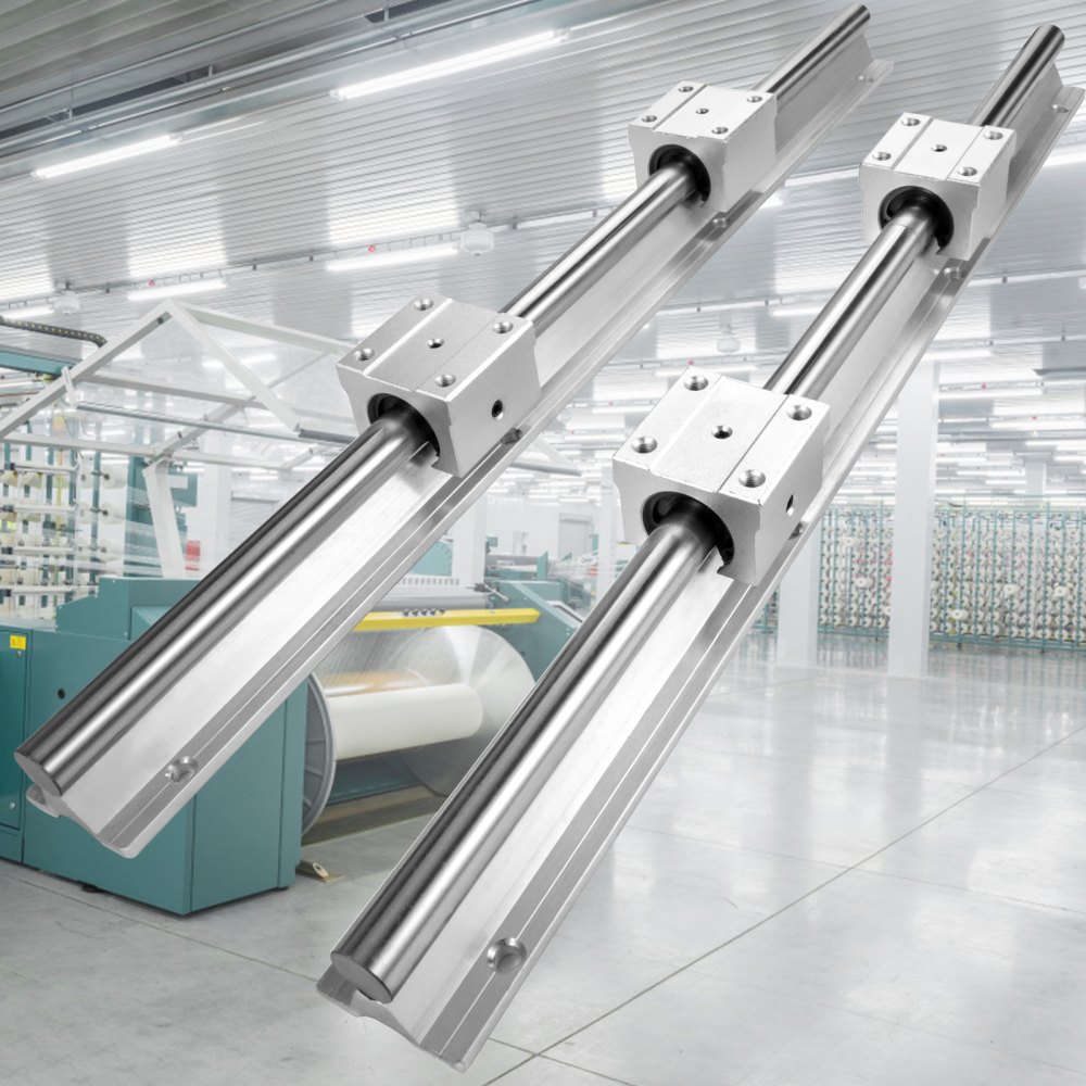 VEVOR linear rail in a high-tech manufacturing facility with modern machinery.