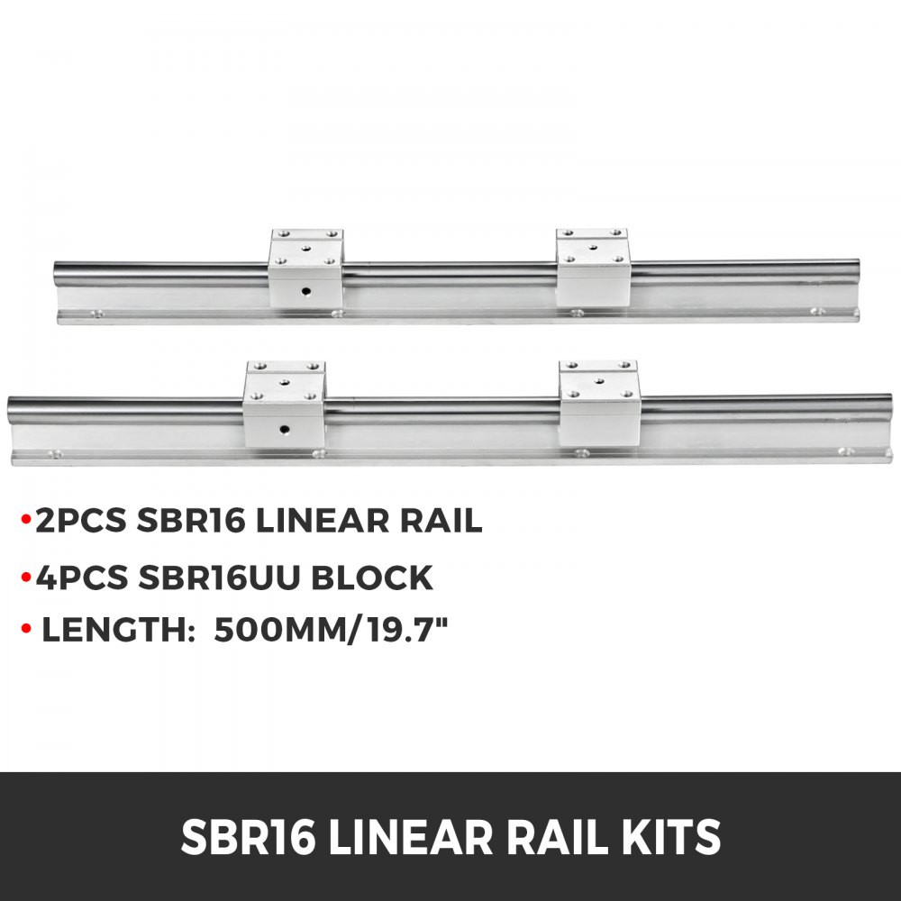 VEVOR Linear Rail 2PCS 500mm SBR16 Linear Slide Rail 4PCS SBR16UU Bearing Block CNC Kit Linear Rails and Bearings Kit CNC Rails Linear Rail Set for CNC Machines Automated Machines and Equipments