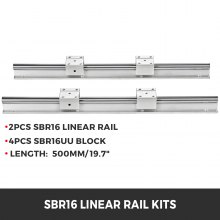 VEVOR Linear Rail 2PCS 500mm SBR16 Linear Slide Rail 4PCS SBR16UU Bearing Block CNC Kit Linear Rails and Bearings Kit CNC Rails Linear Rail Set for CNC Machines Automated Machines and Equipments