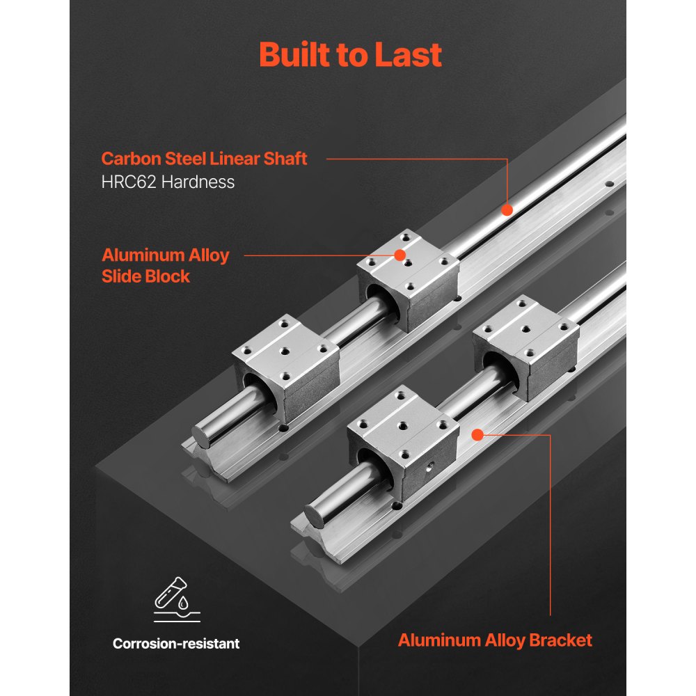 VEVOR Linear Guide Rail Set, SBR20 1500mm, 2 PCS 1500 mm SBR20 Guide Rails and 4 PCS SBR20UU Slide Blocks, Linear Rails and Bearings Kit for Automated Machines DIY Project CNC Router Machines