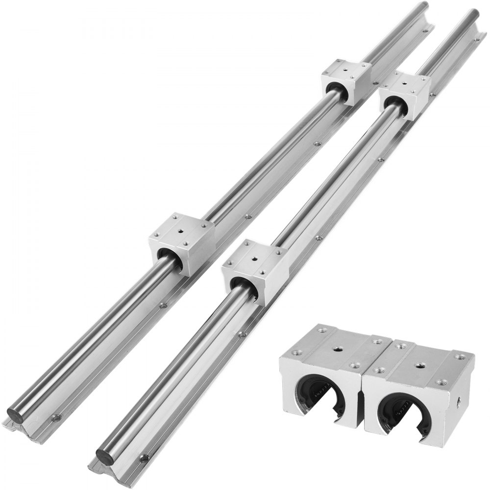 VEVOR Linear Rail 2 Set SBR 25-1100mm 2 Linear Rail Guide and 4 Square Type Carriage Bearing Bloc