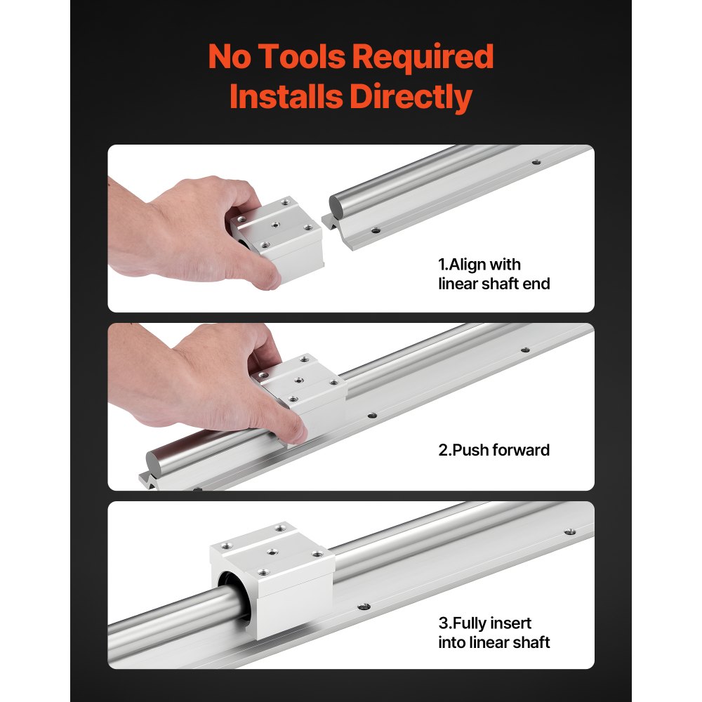 VEVOR Linear Rail Kit, SBR25, 2Pcs 1200 mm (47.24 inch) Linear Motion Guide Rails and 4Pcs Bearing Slide Blocks, Fully Supported Shaft, for Cutting, Grinding, Milling, Drilling Machines, and More